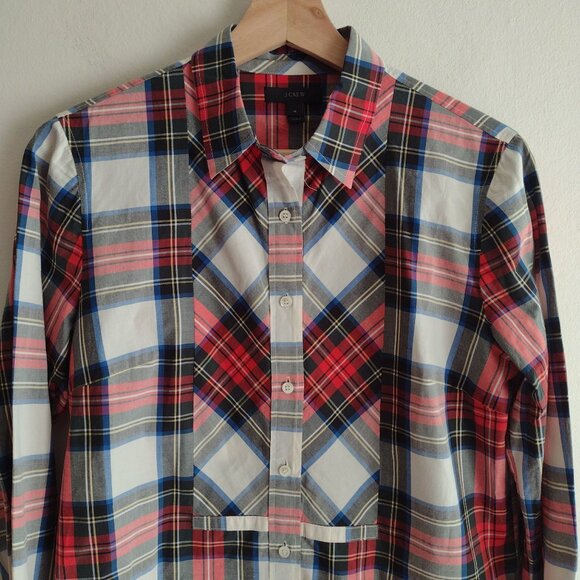 J Crew Womens Plaid Tartan Shirt 4 S Red White Festive Holiday Button Front Top - Picture 4 of 10